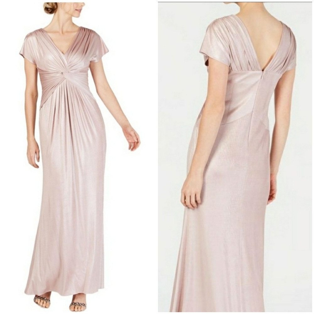 Adrianna Papell Twisted Metallic Cap Sleeve Gown 2